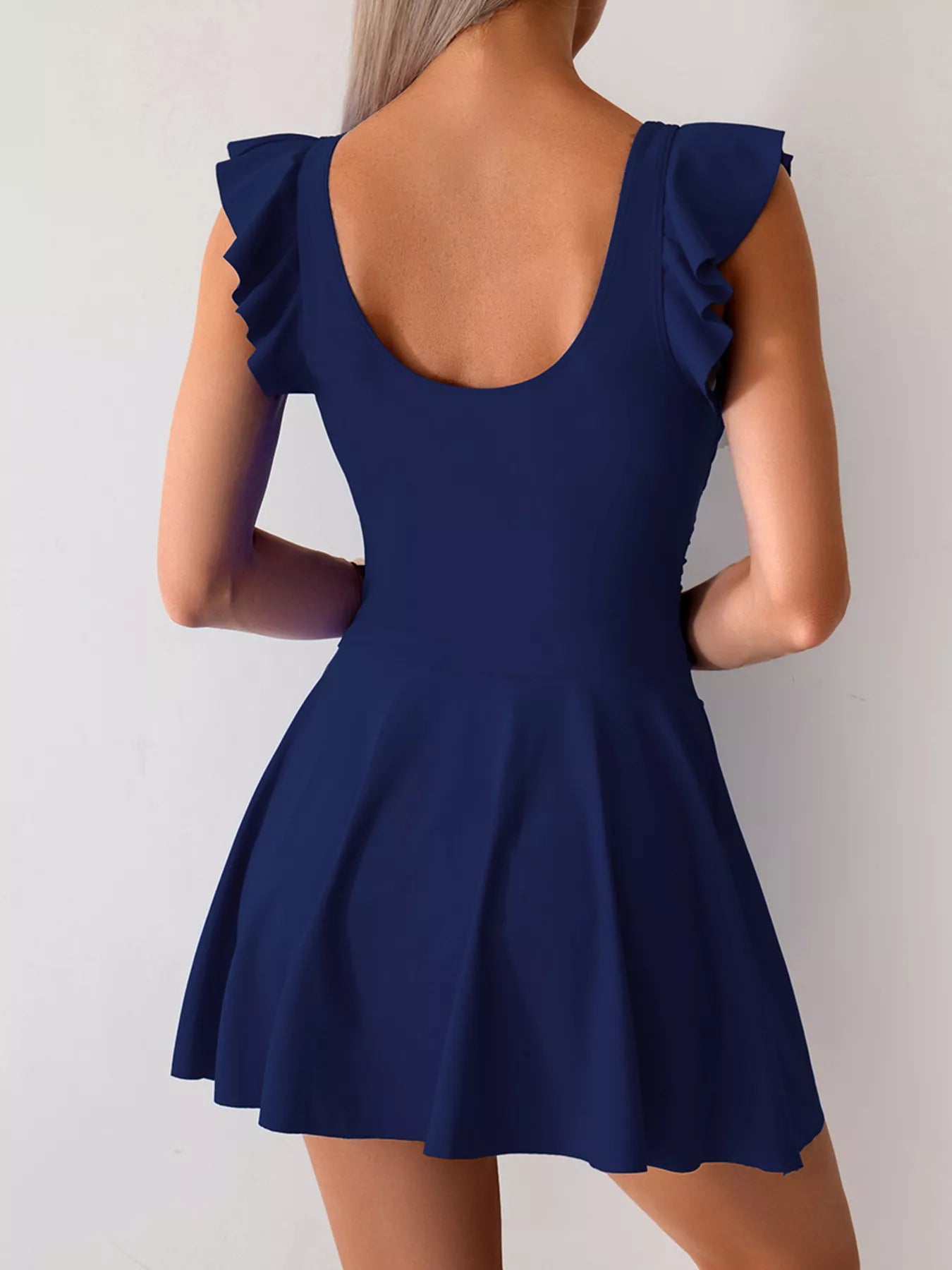 Royal blue one piece swim dress front view