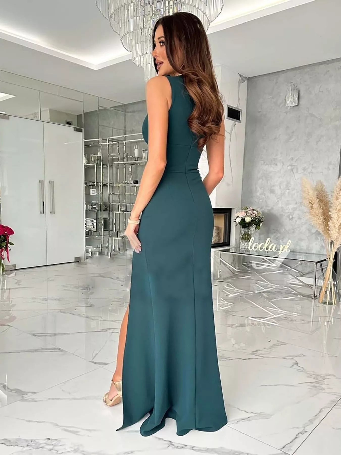 Sleeveless maxi dress styled on model