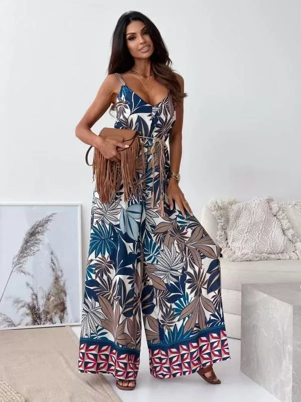 Deep teal printed jumpsuit styled look
