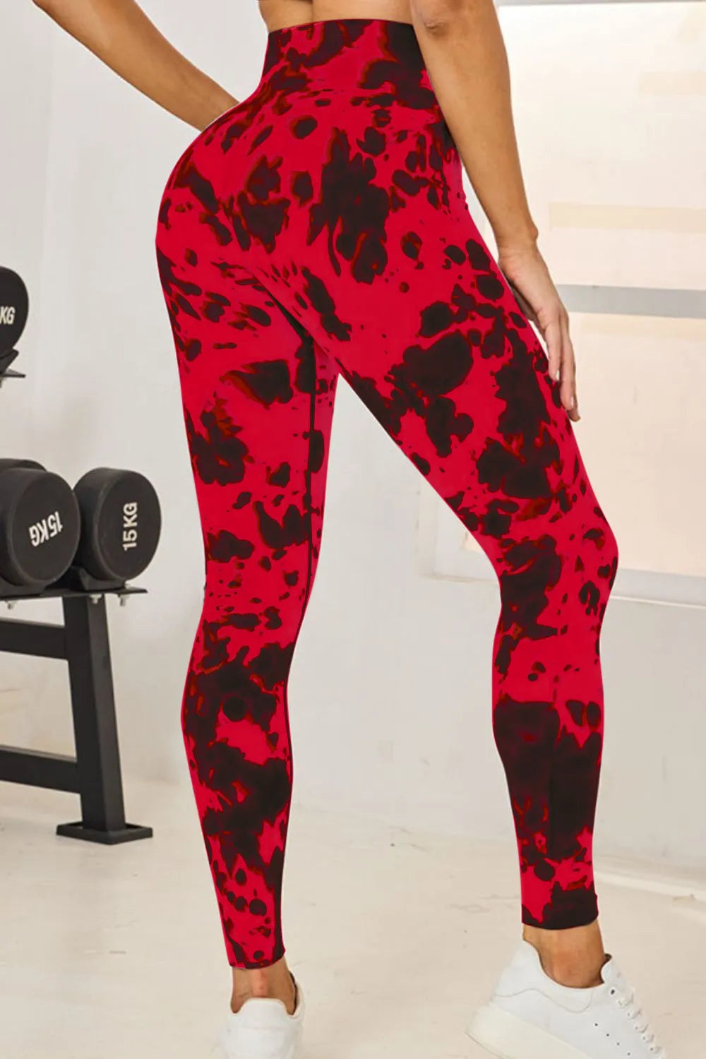 Tie dye active leggings side profile on model