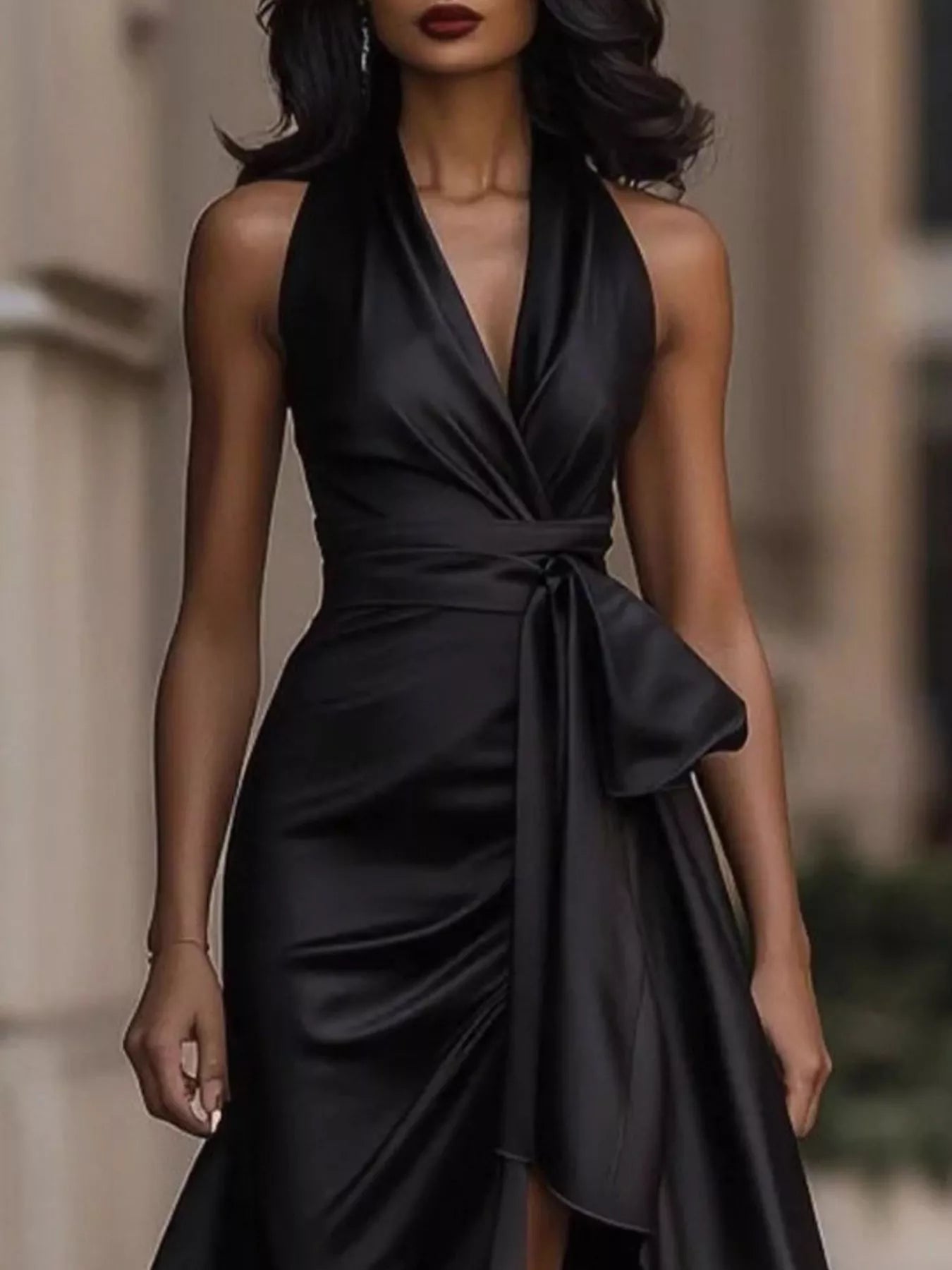 High low ruffled dress in navy blue