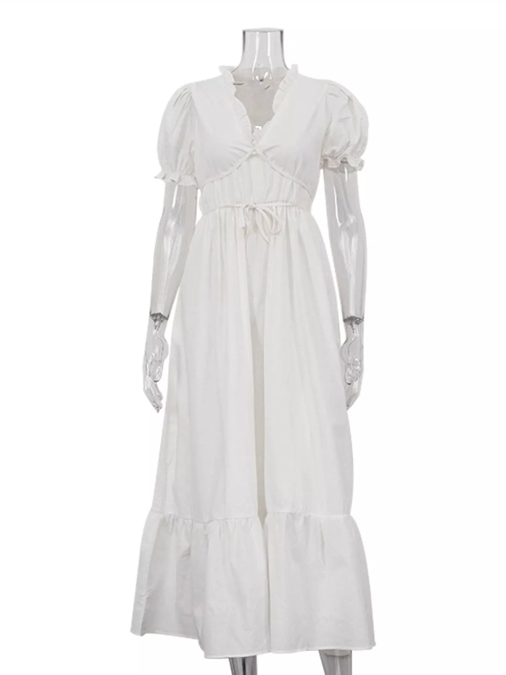 Puff sleeve maxi dress styled on model