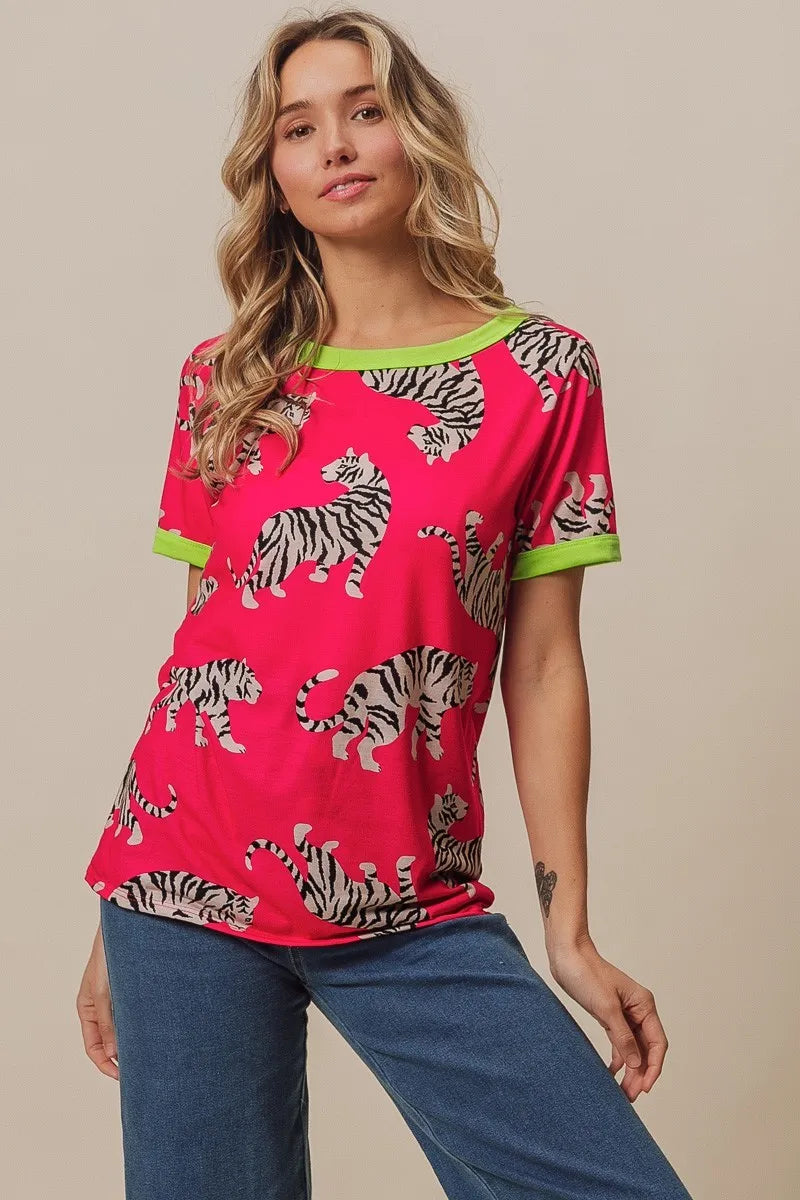 Tiger print casual top relaxed fit view