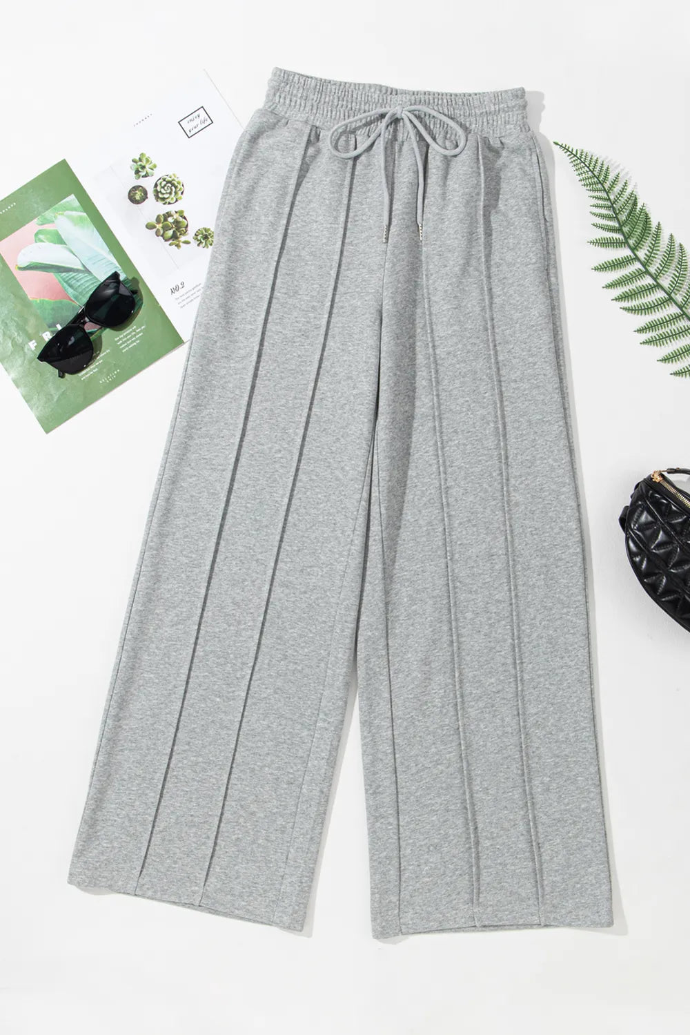 Wide leg drawstring pants side view