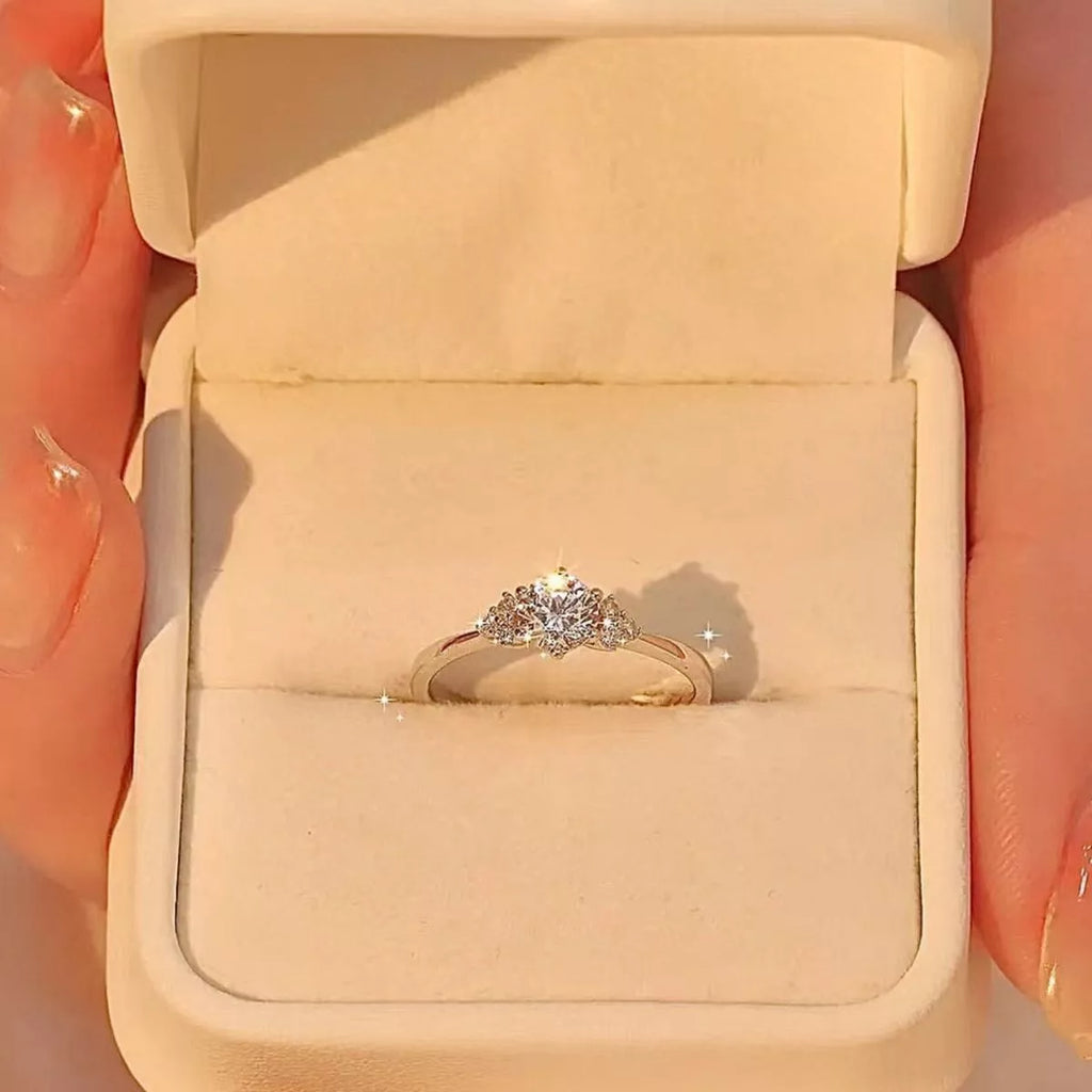 Sterling silver moissanite solitaire ring angled view
