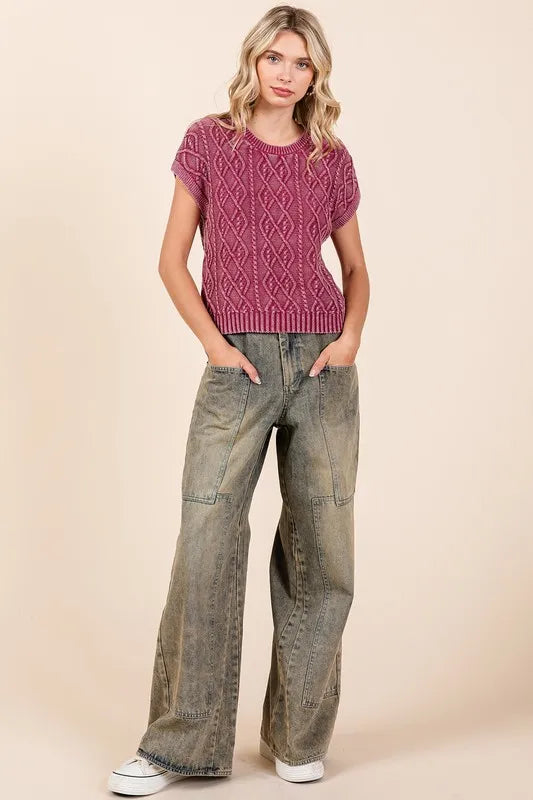 Wide leg jeans pocket and waistband detail