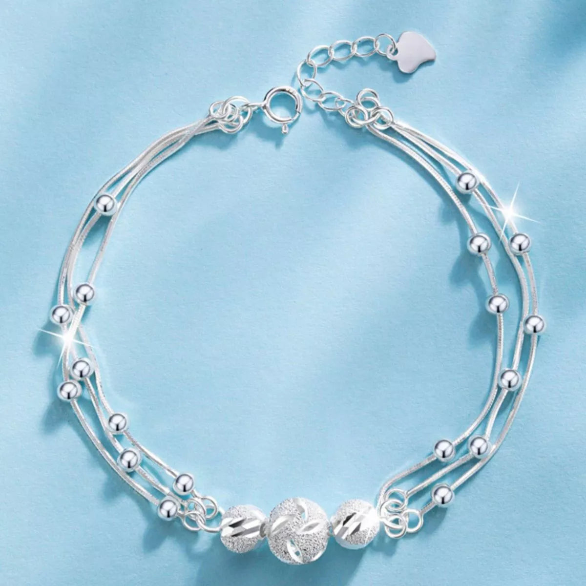Sterling silver bead bracelet detail close up