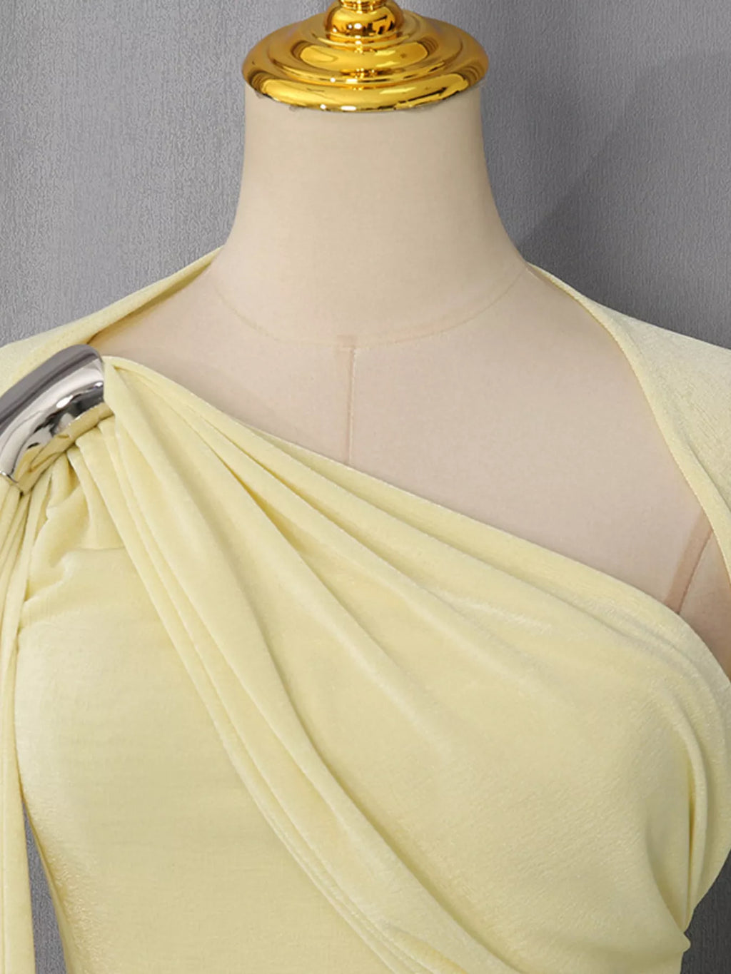Yellow one shoulder maxi dress back view