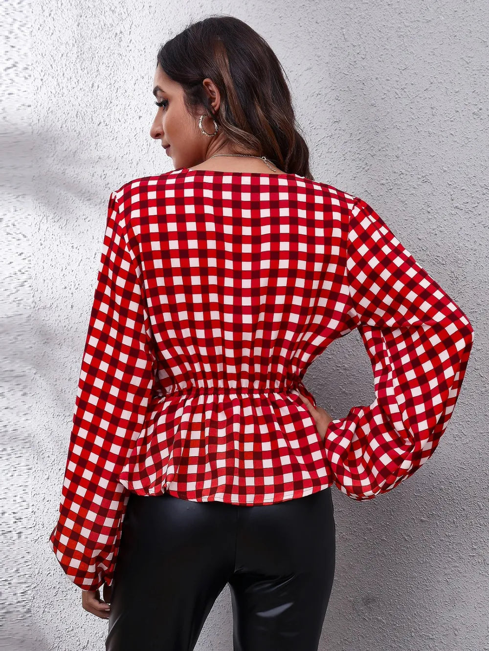 Plaid peplum blouse back view