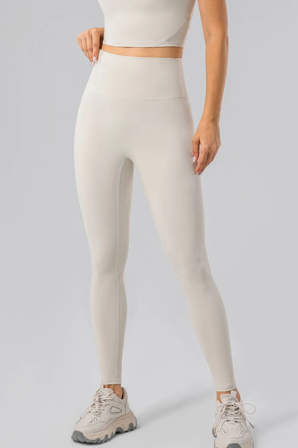 Hot pink active leggings on model