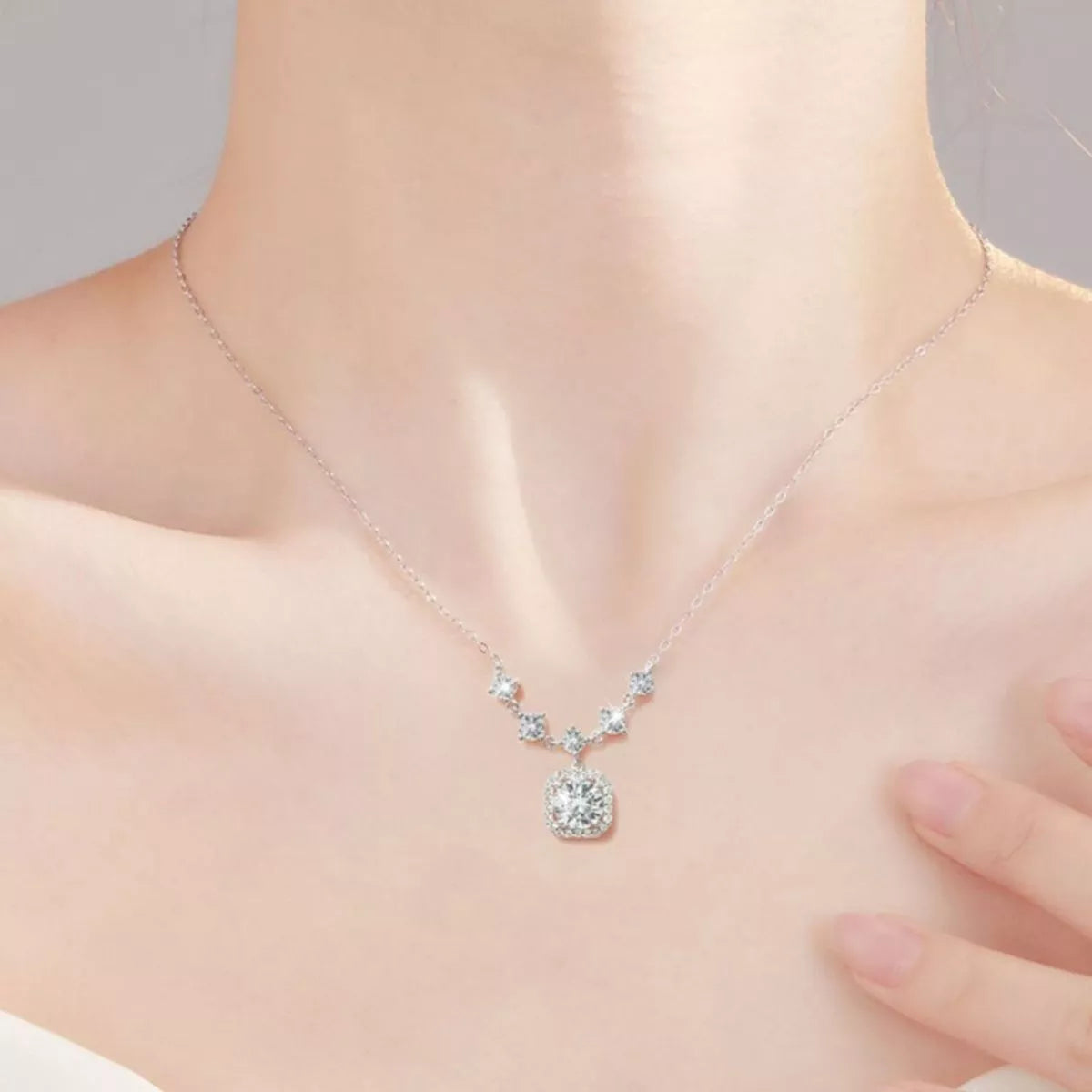 Sterling silver moissanite pendant sparkle detail