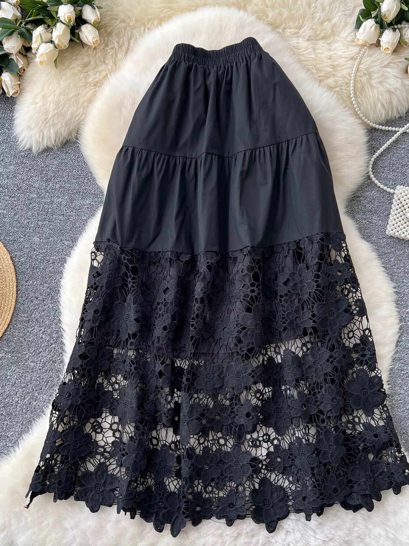Black lace skirt back view
