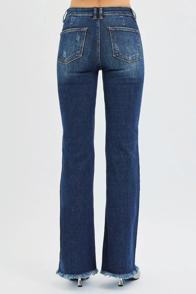 Model wearing RISEN tummy control flare jeans