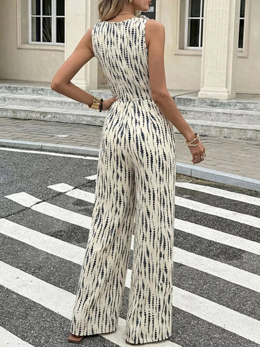 Printed jumpsuit in apricot full length