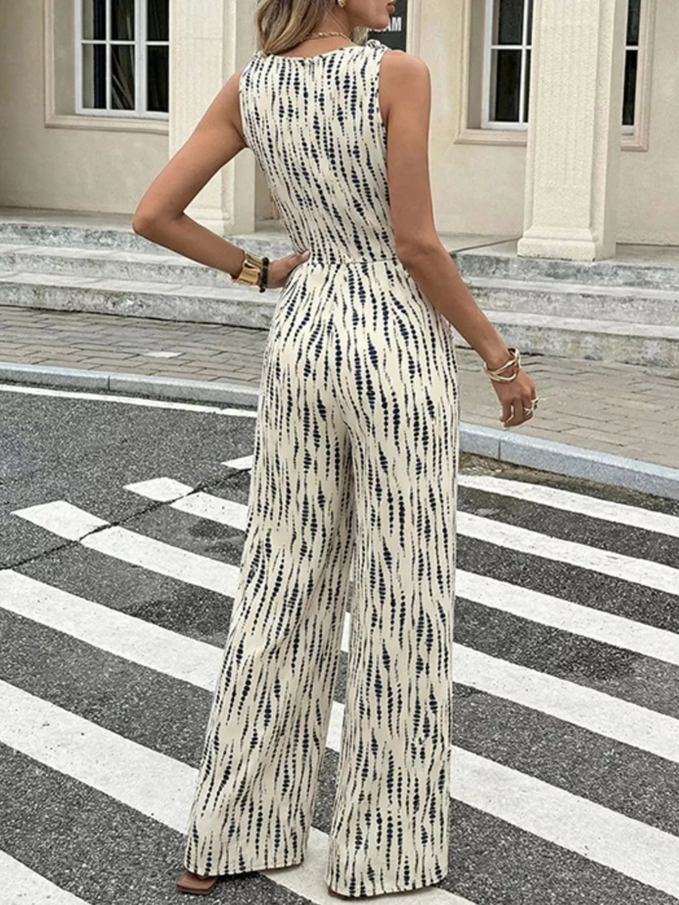 Printed jumpsuit in apricot full length