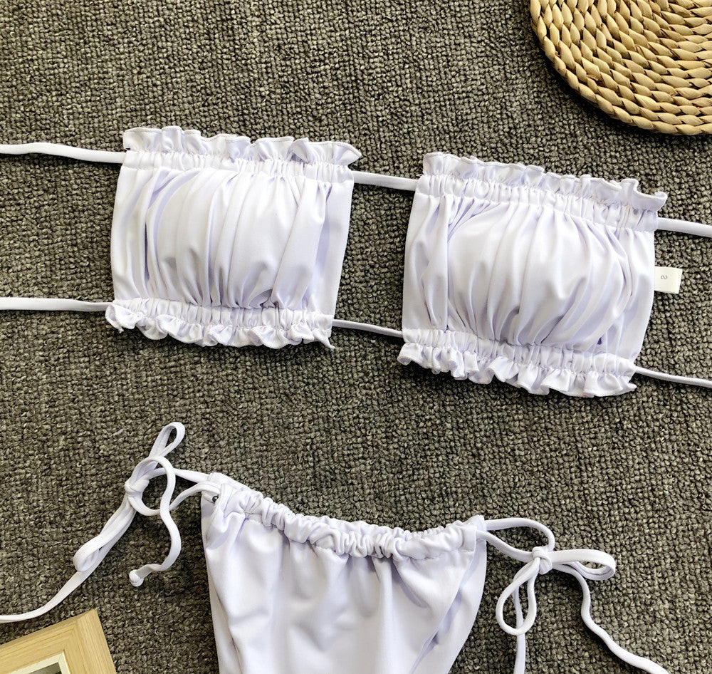 Two piece swimsuit ruched top view