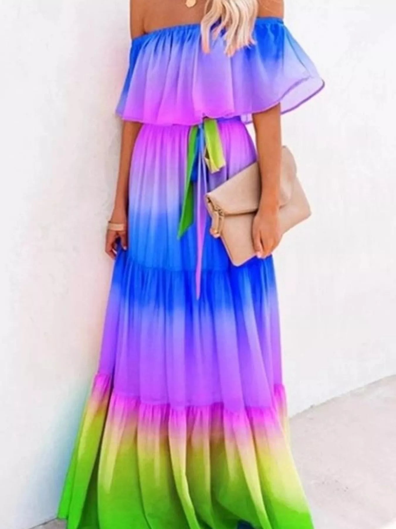 Summer off shoulder maxi dress full length