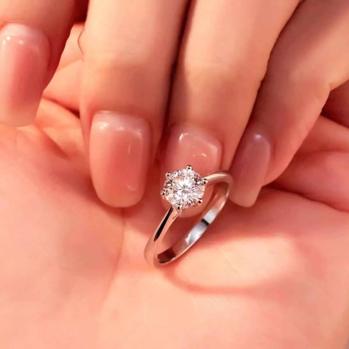 5 carat moissanite silver ring sparkle under light