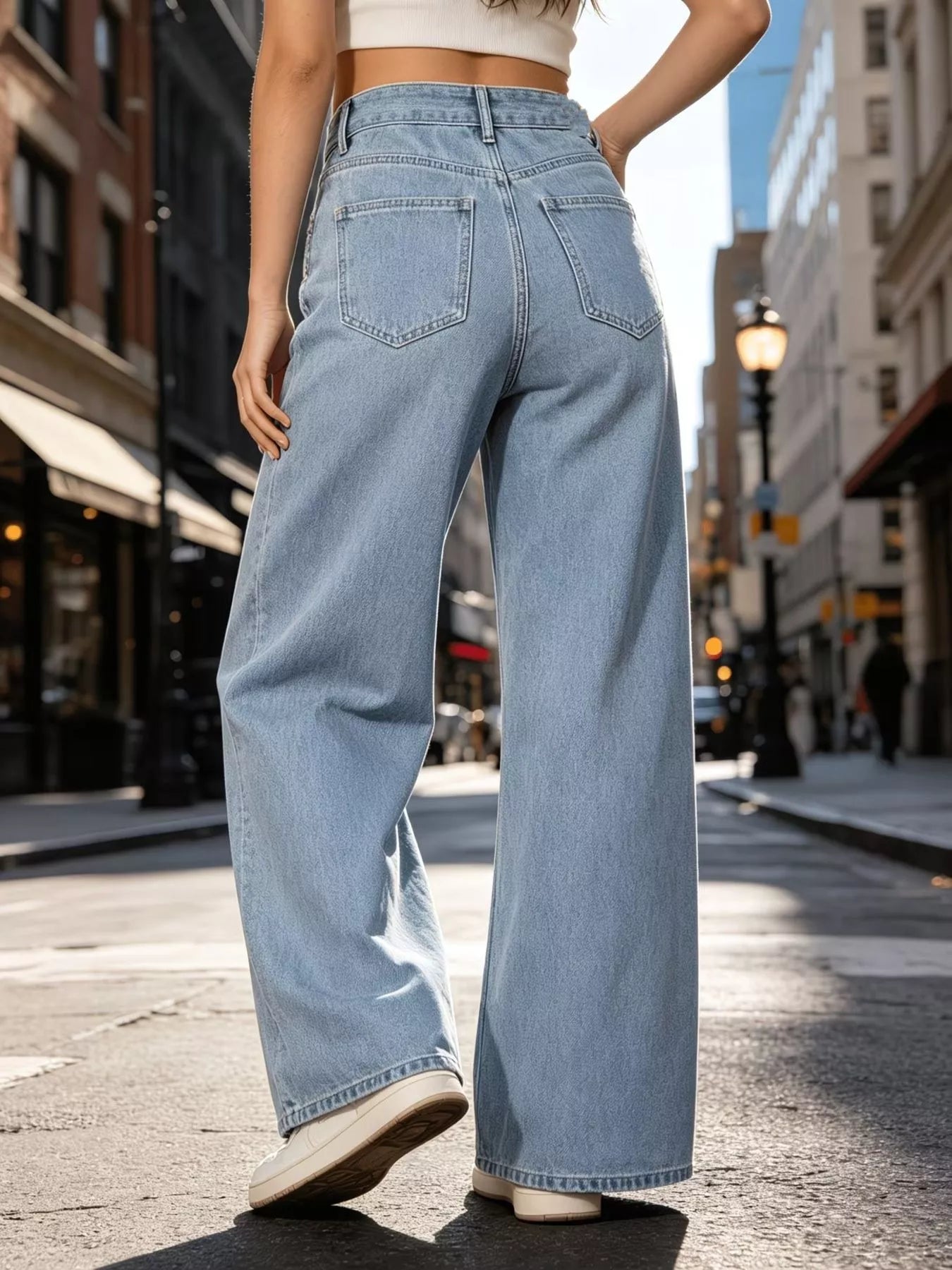 Rhinestone jeans in blue wash full view