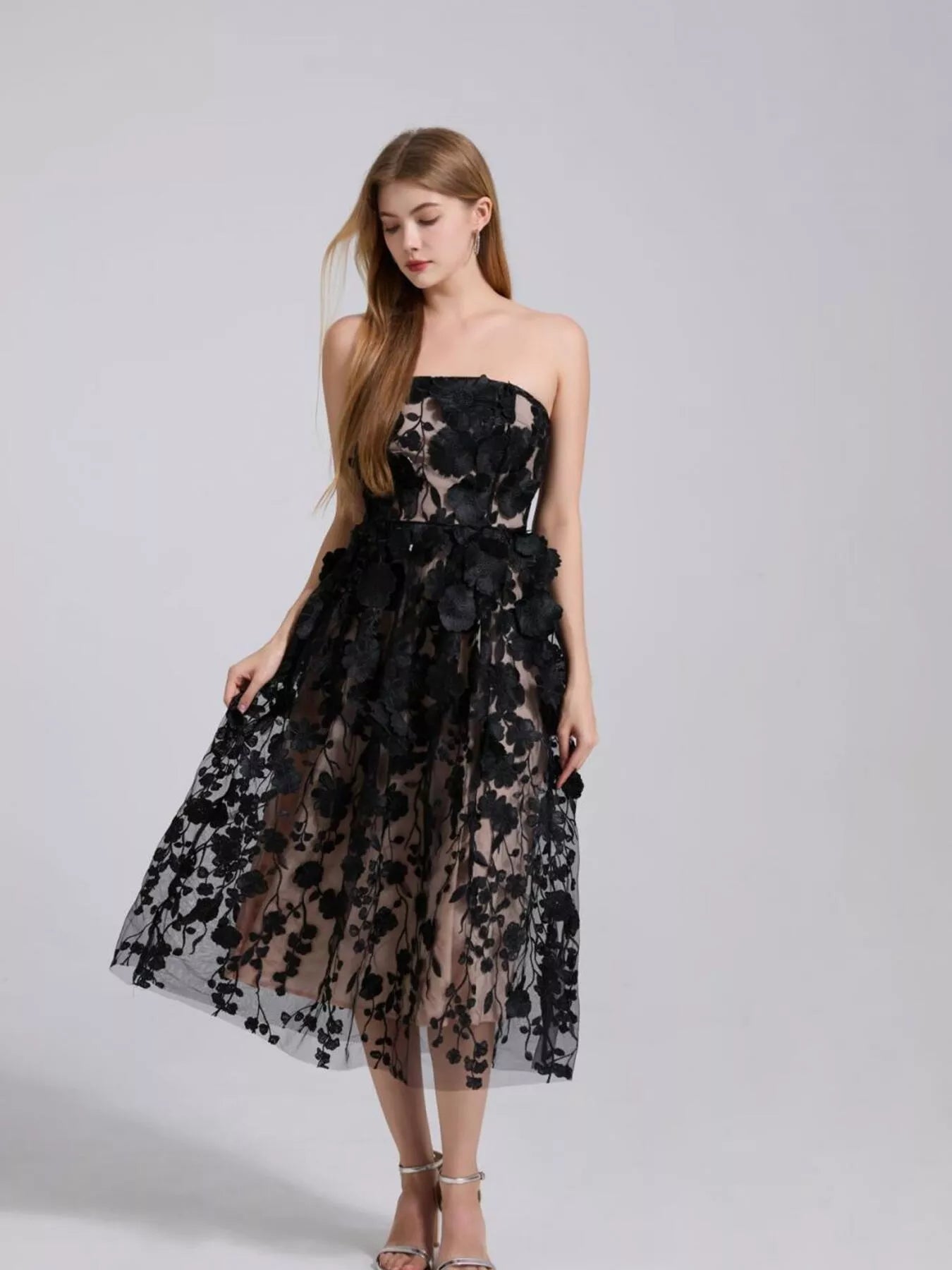 Floral midi dress in pink front view