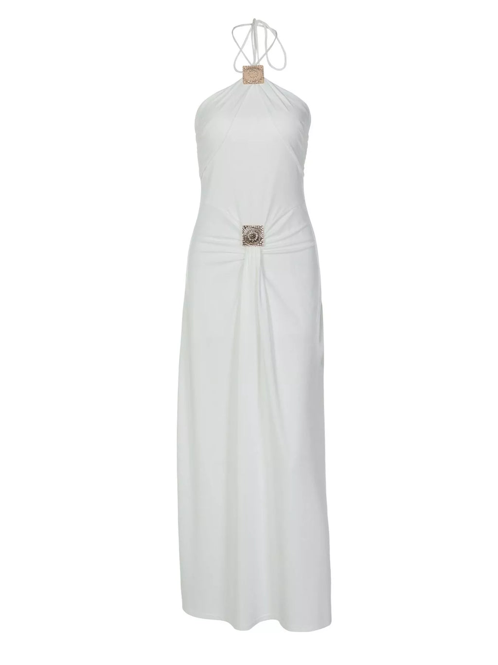 White ruched maxi dress full length view