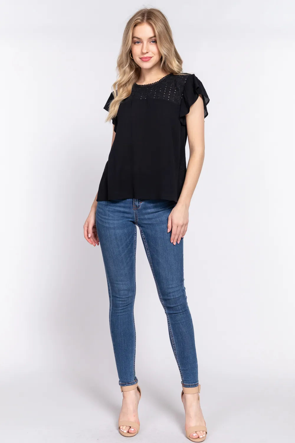 Ruffle sleeve crochet blouse back view