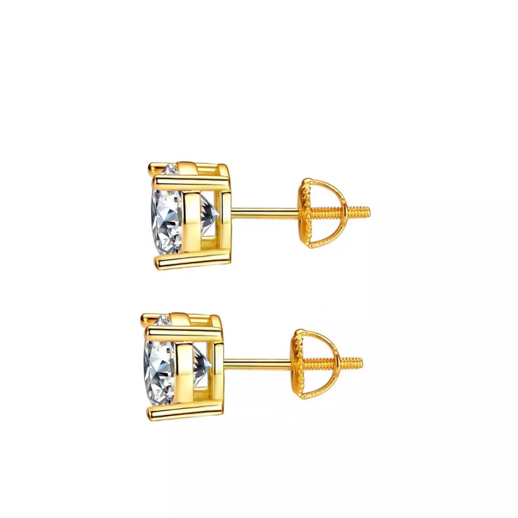 Gold plated moissanite stud earrings close up detail