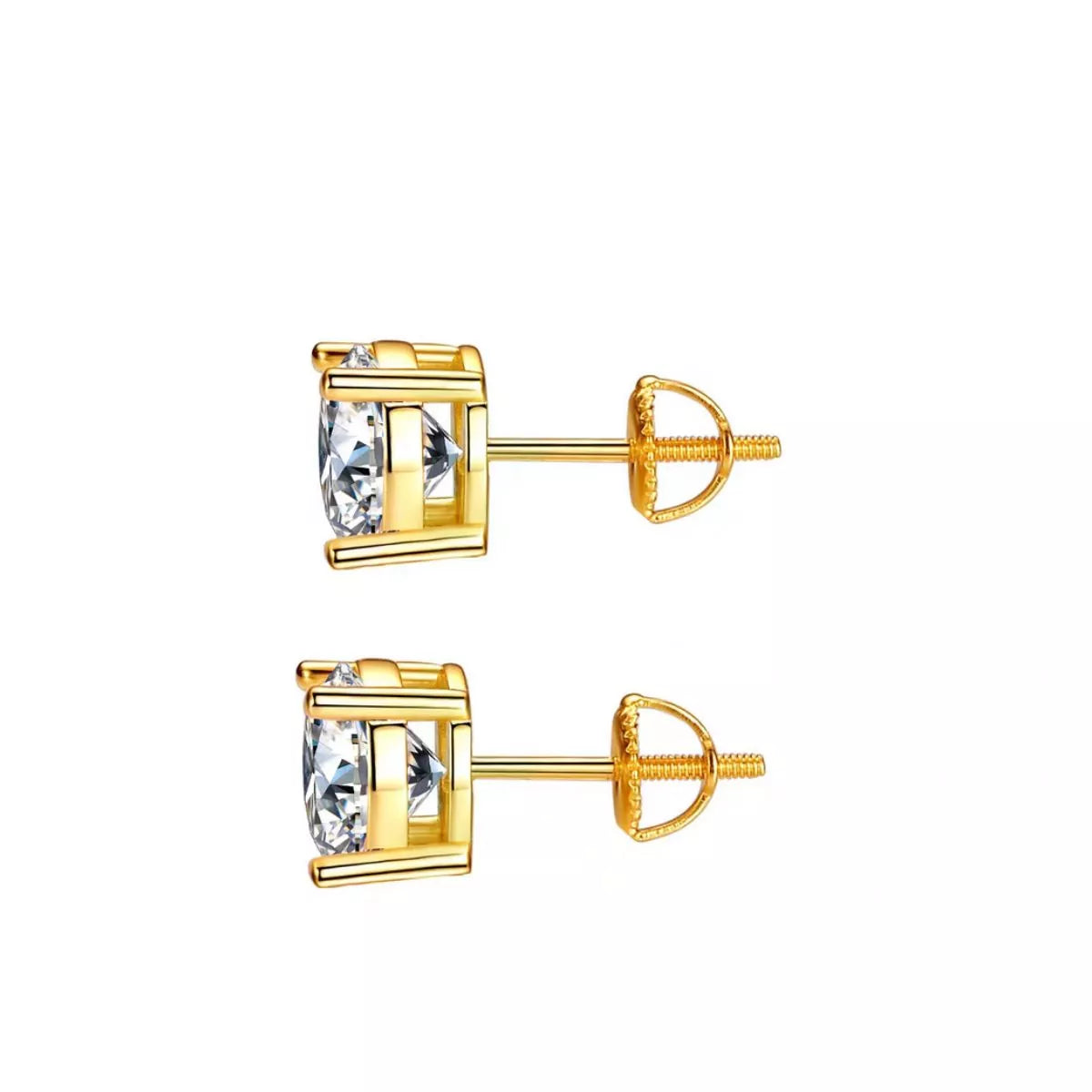 Gold plated moissanite stud earrings close up detail