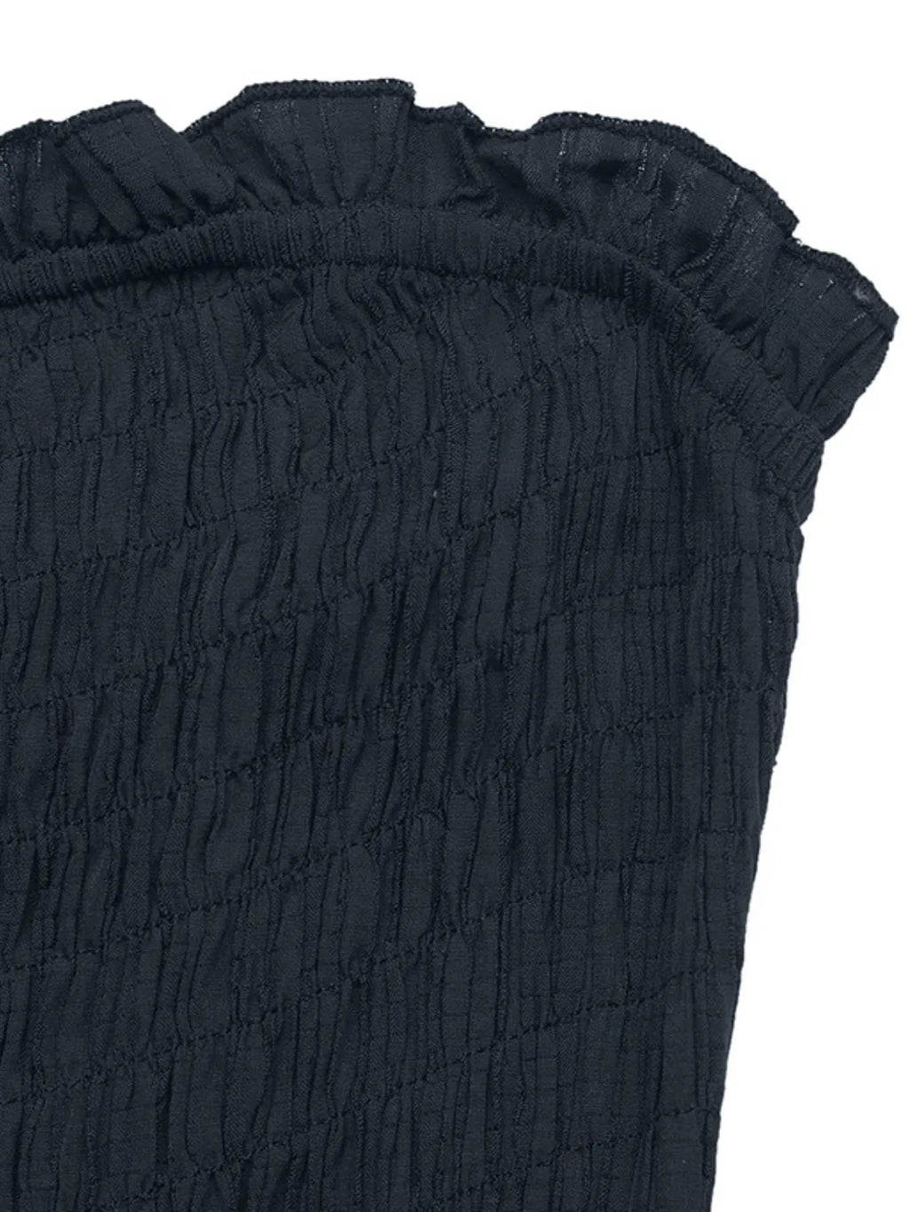 Dark blue smocked wide leg jumpsuit back styling