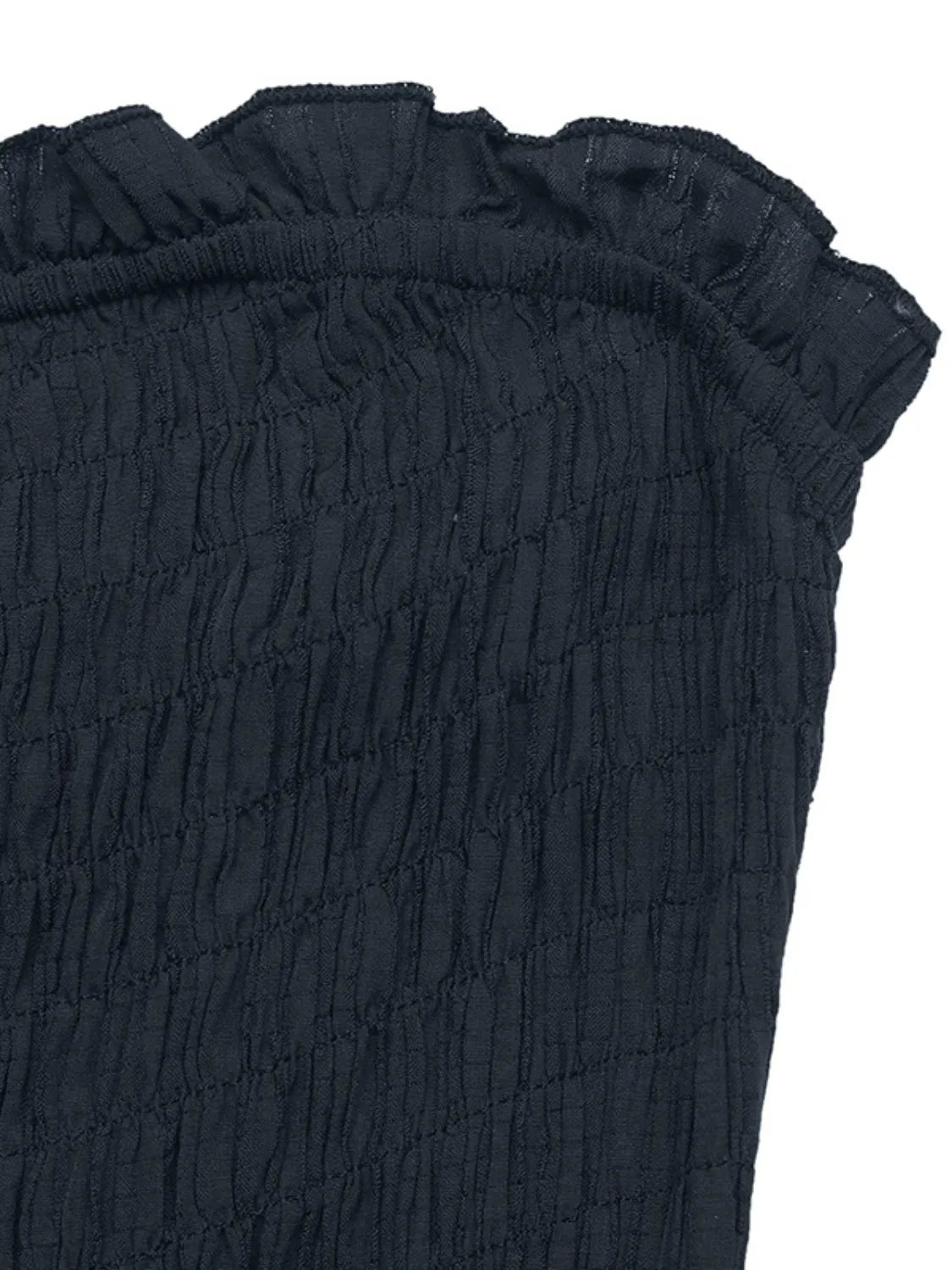 Dark blue smocked wide leg jumpsuit back styling