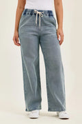 Judy Blue high waist baggy jeans in aged stone wash front view