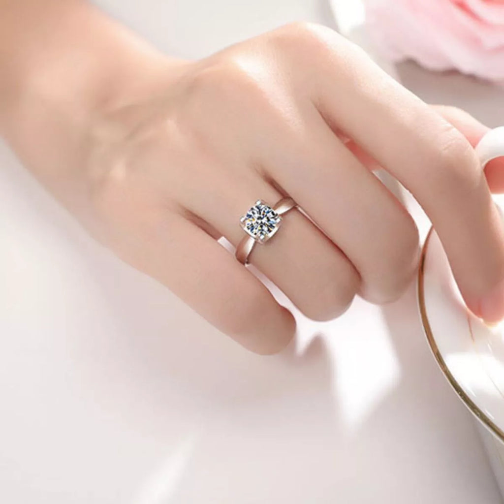 5 carat moissanite sterling silver ring front view