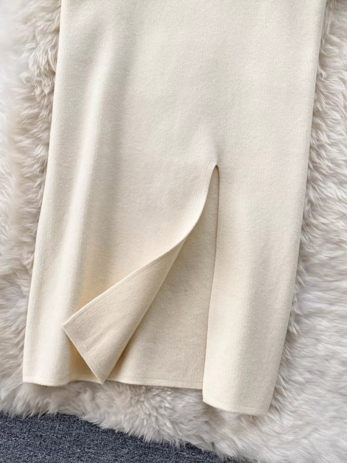 Knit midi skirt fabric texture close up