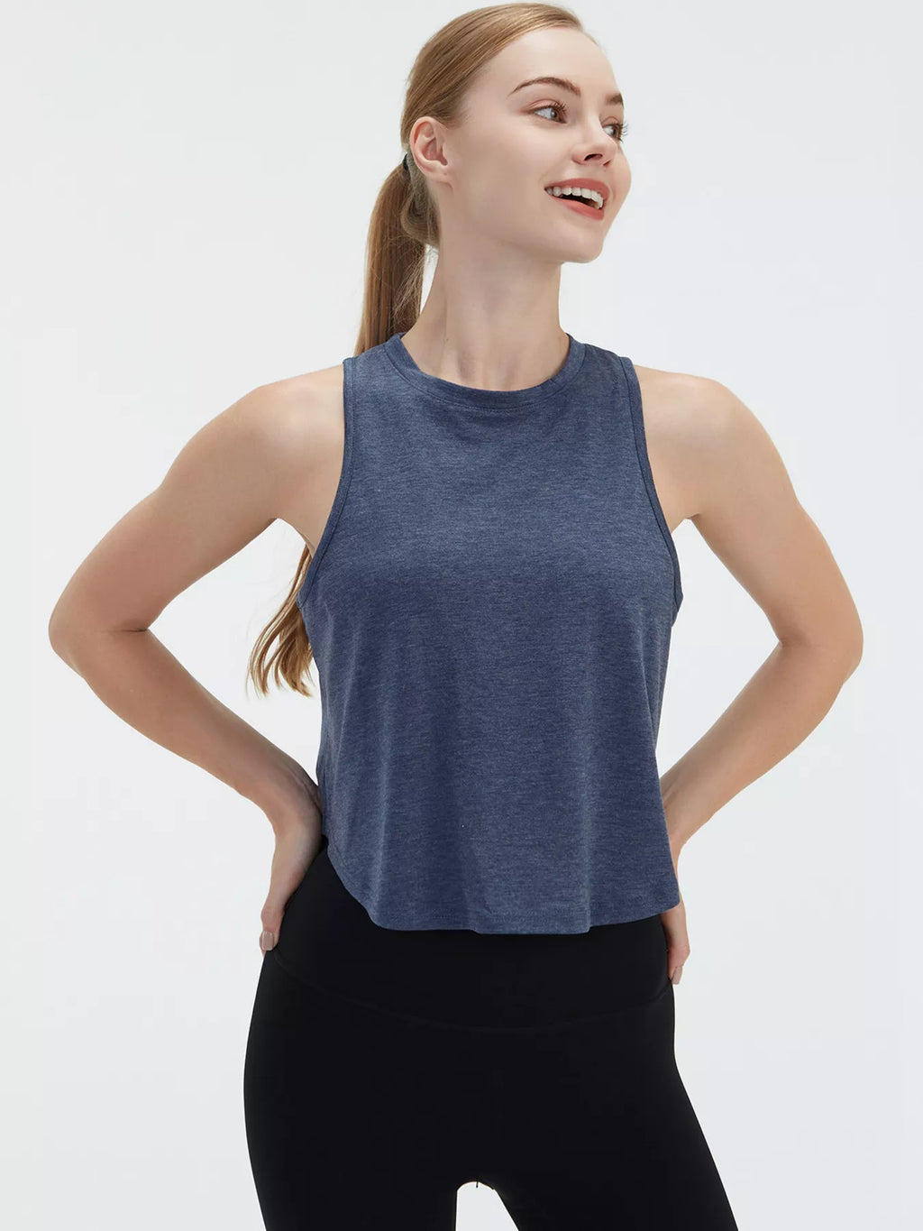 Cutout back active tank in dark gray