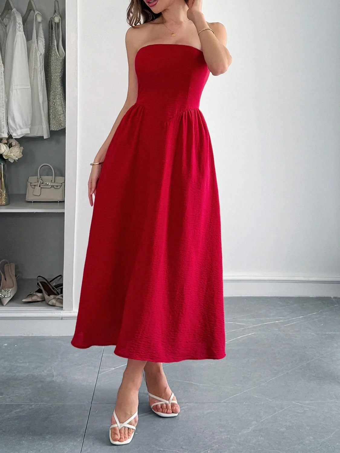 Scarlet a line midi dress on model
