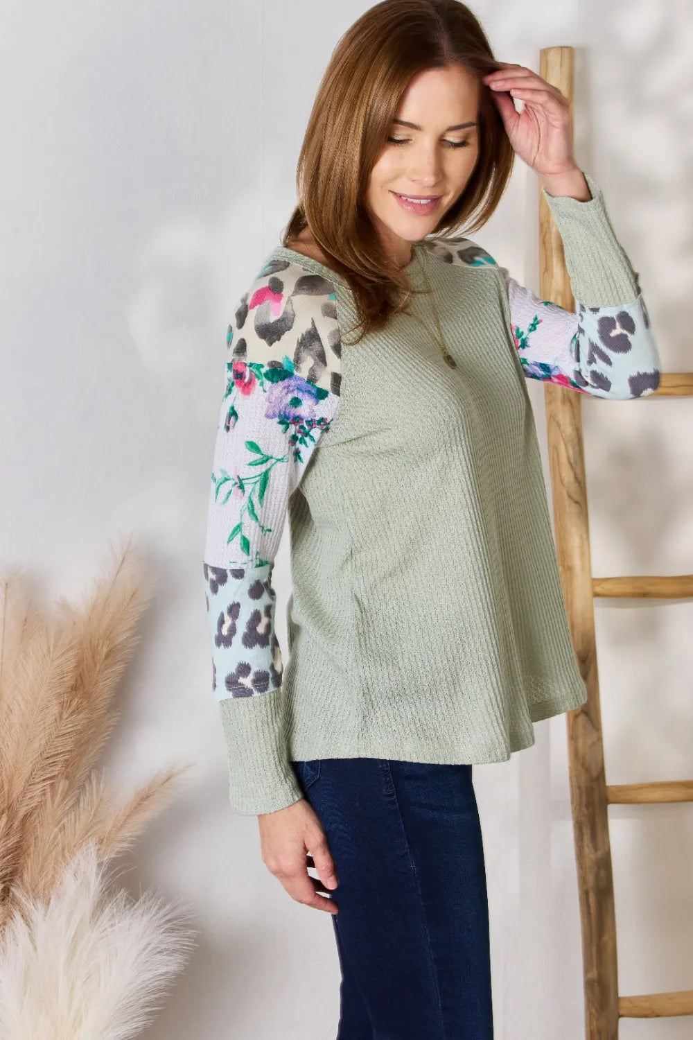 Round neck printed blouse back view