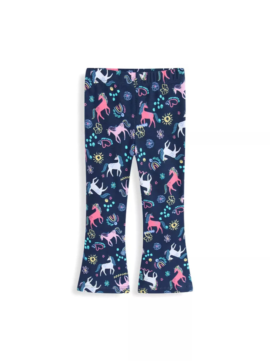 Kids unicorn flare leggings full length view