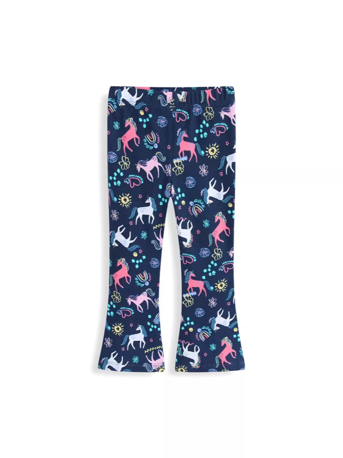 Kids unicorn flare leggings full length view