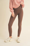 Fleece lined high waisted leggings in coffee brown, front view