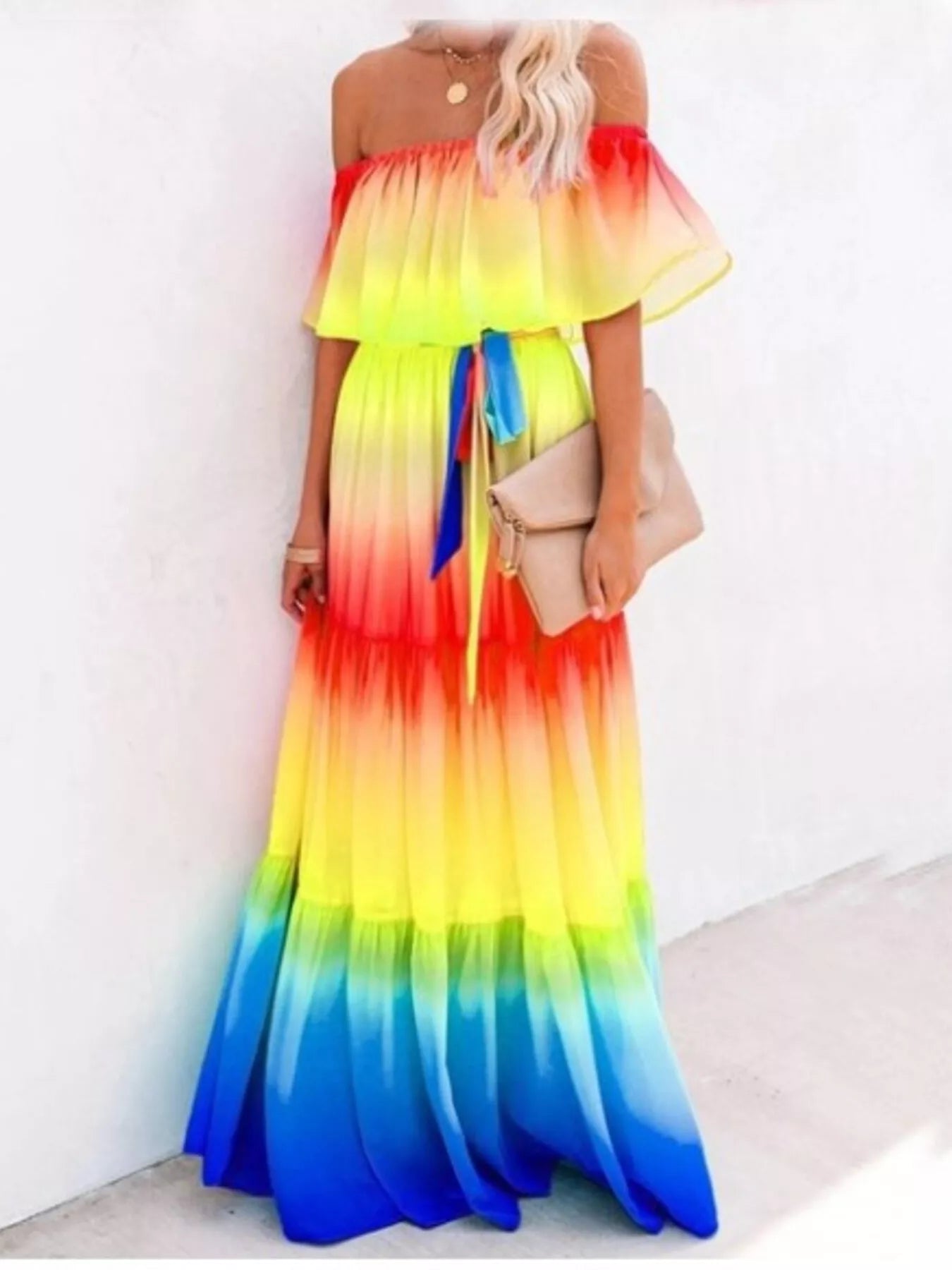Floral tiered maxi dress back view