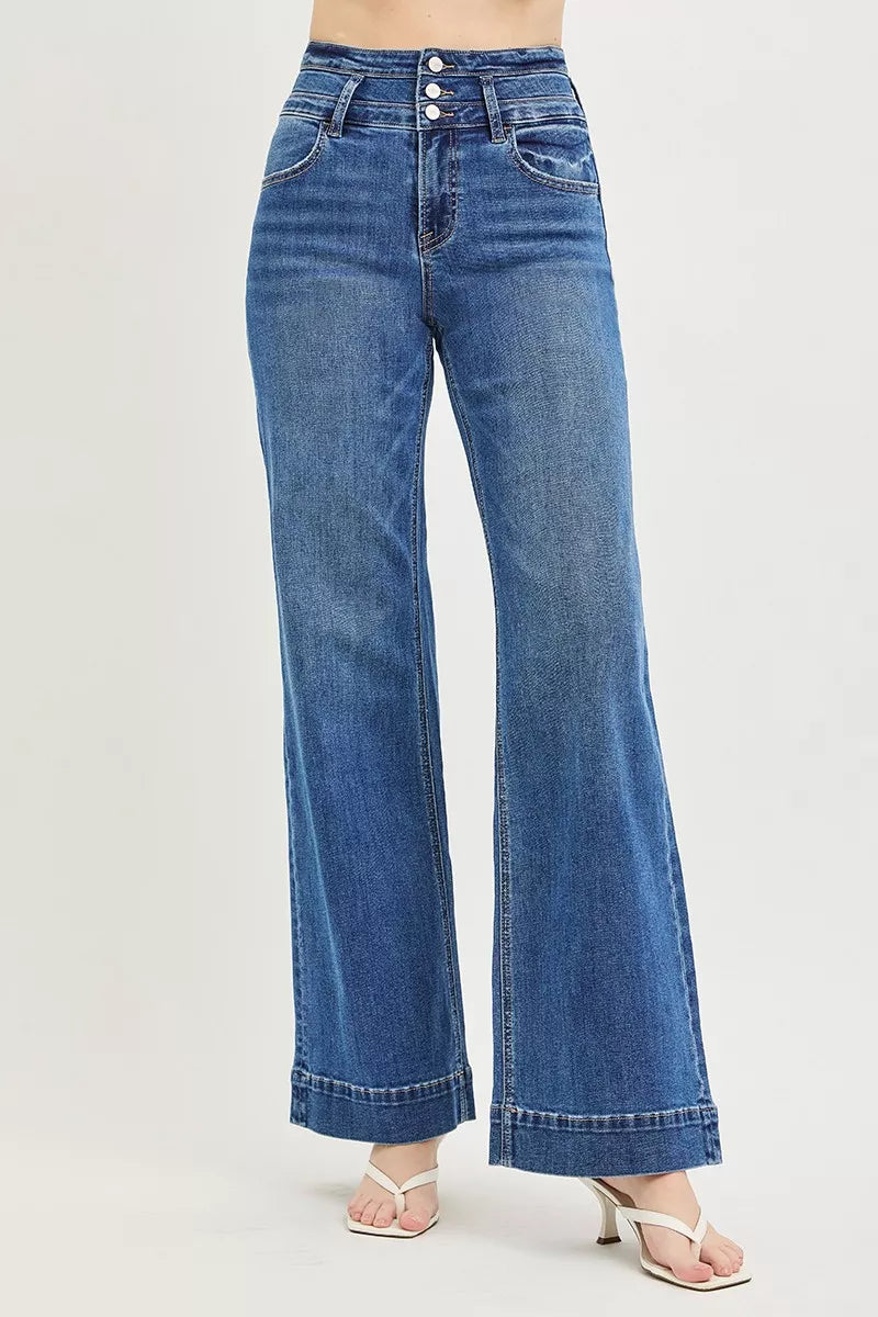Wide band waist detail on RISEN jeans