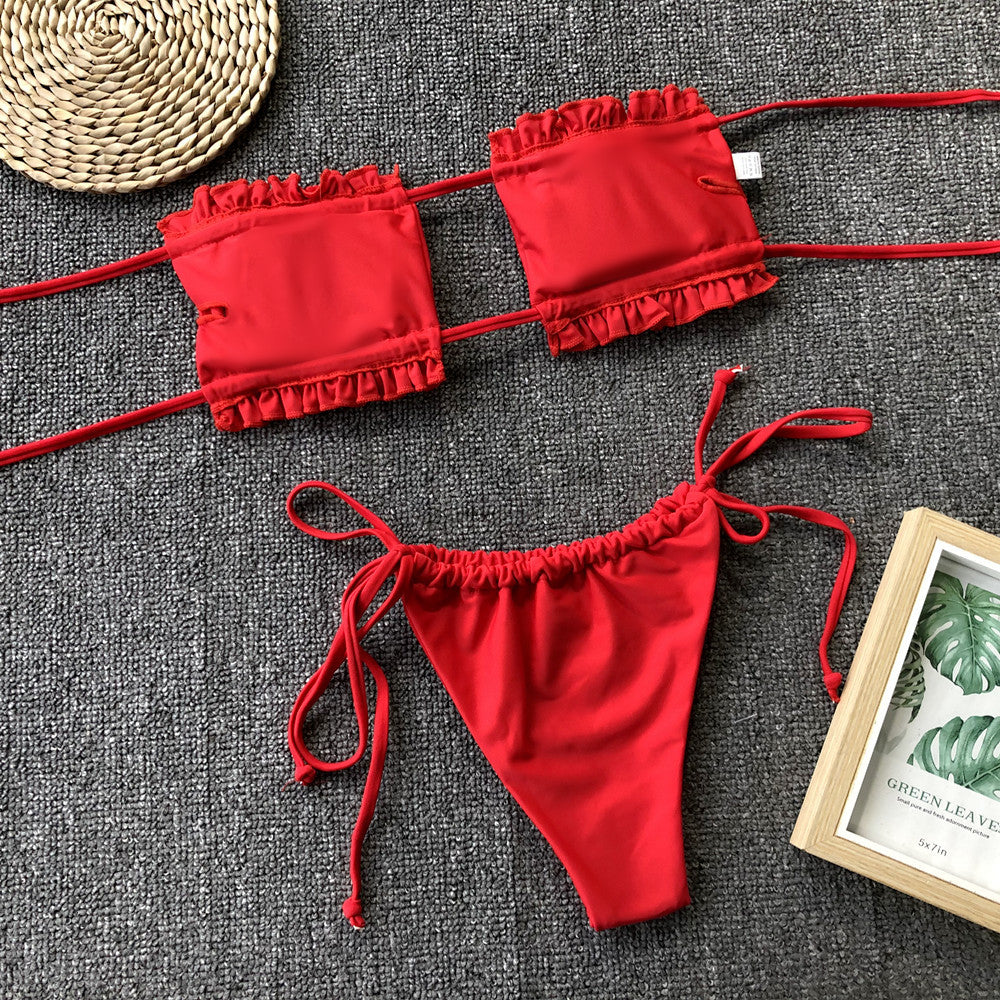 Two piece swimsuit red color front