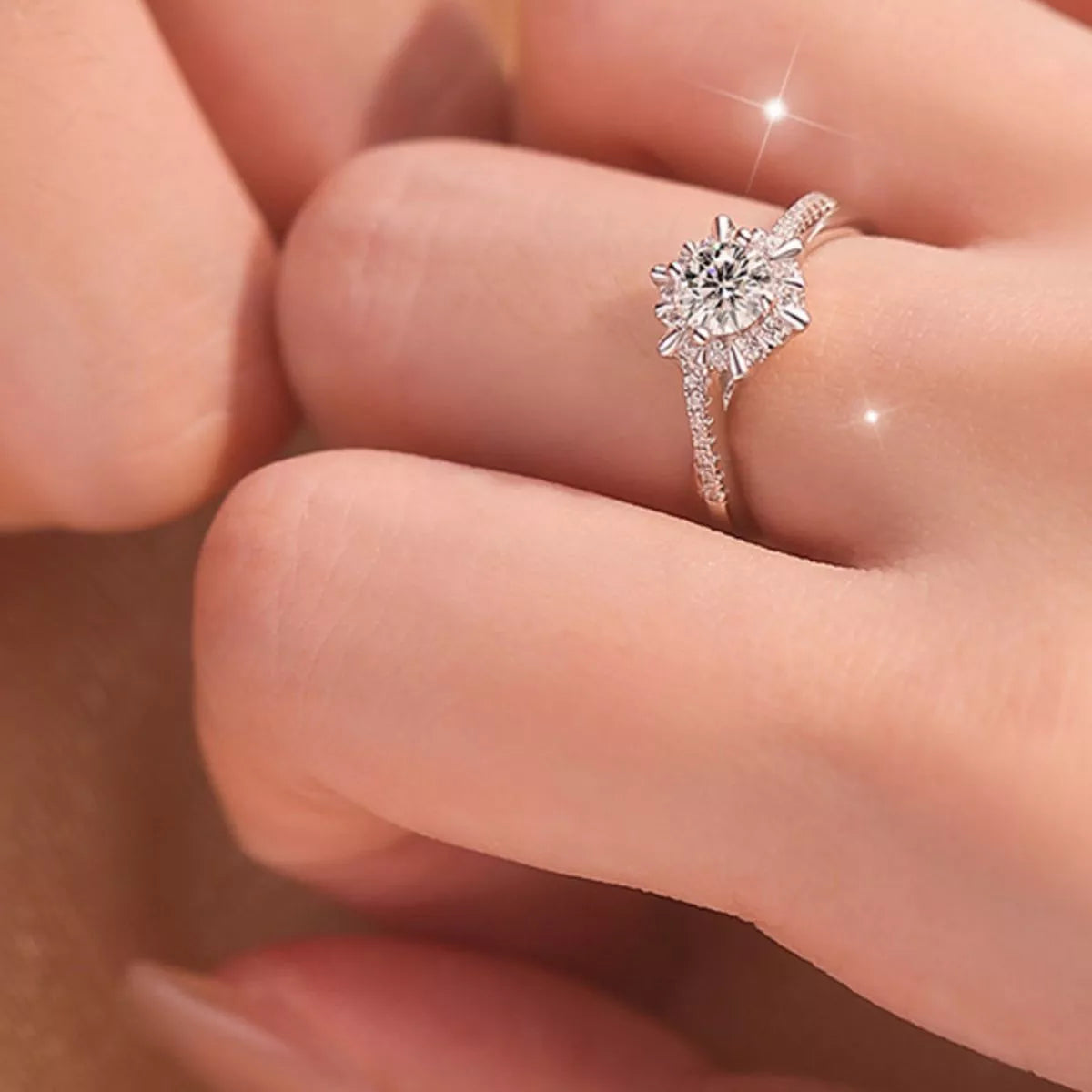 925 sterling silver moissanite ring set detail of stones