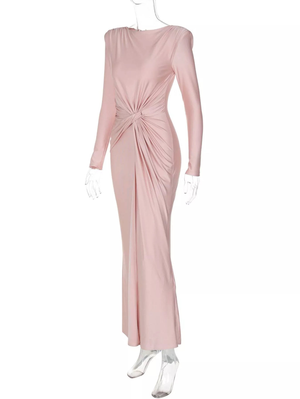 Black twisted long sleeve maxi dress front view