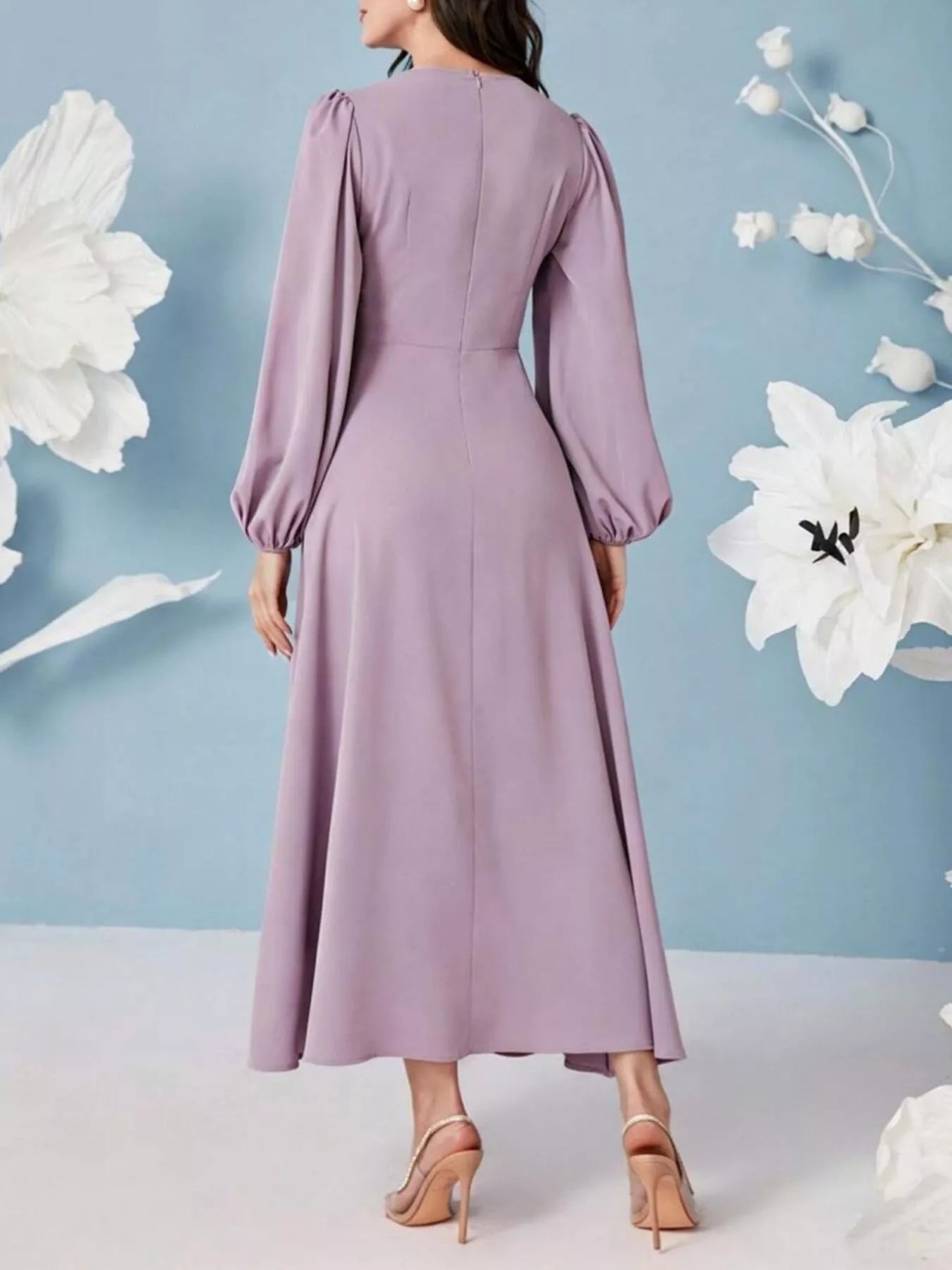 Lavender maxi dress on model full length view