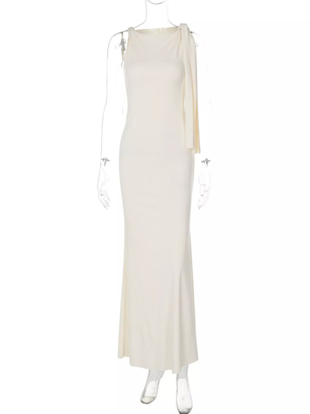 Draped maxi dress styled on model