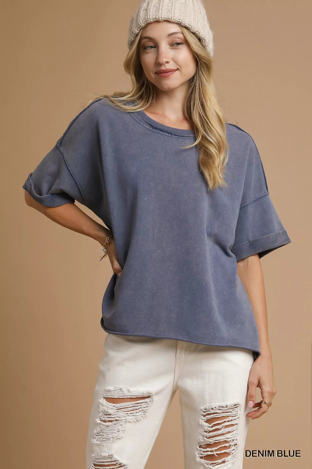Mineral wash round neck top front view
