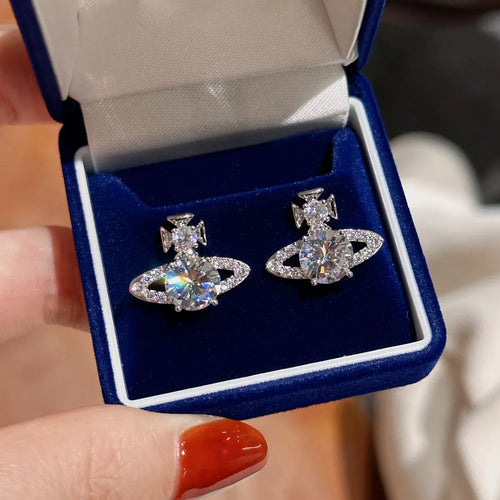 2 carat moissanite planet earrings close up