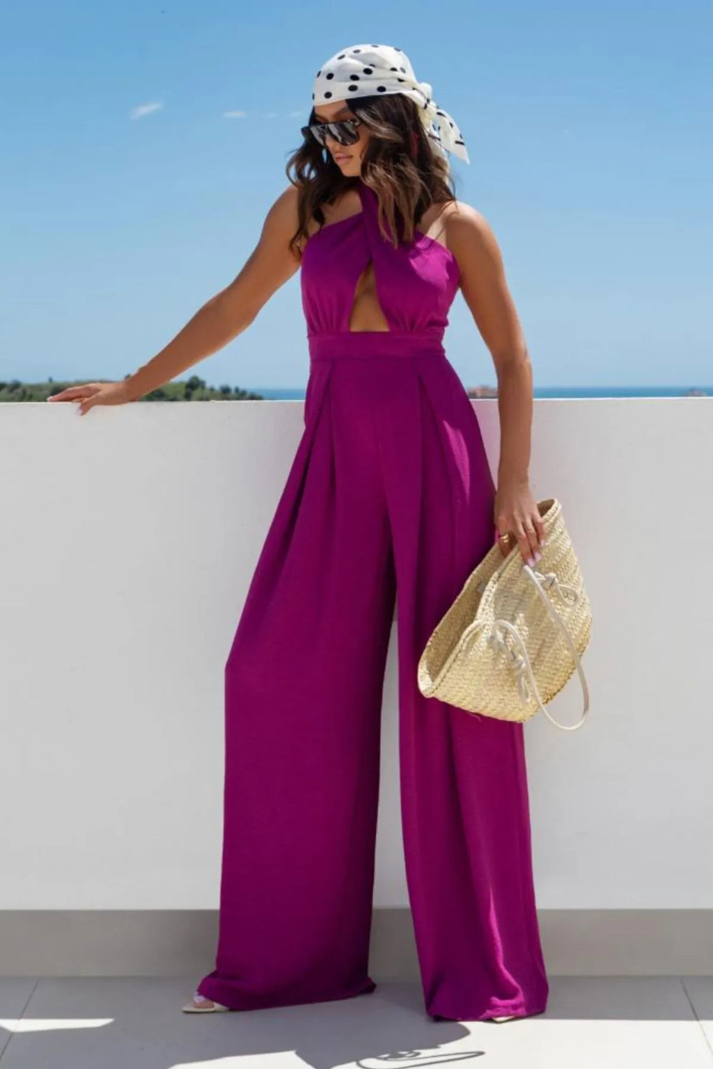 Deep purple keyhole jumpsuit side view