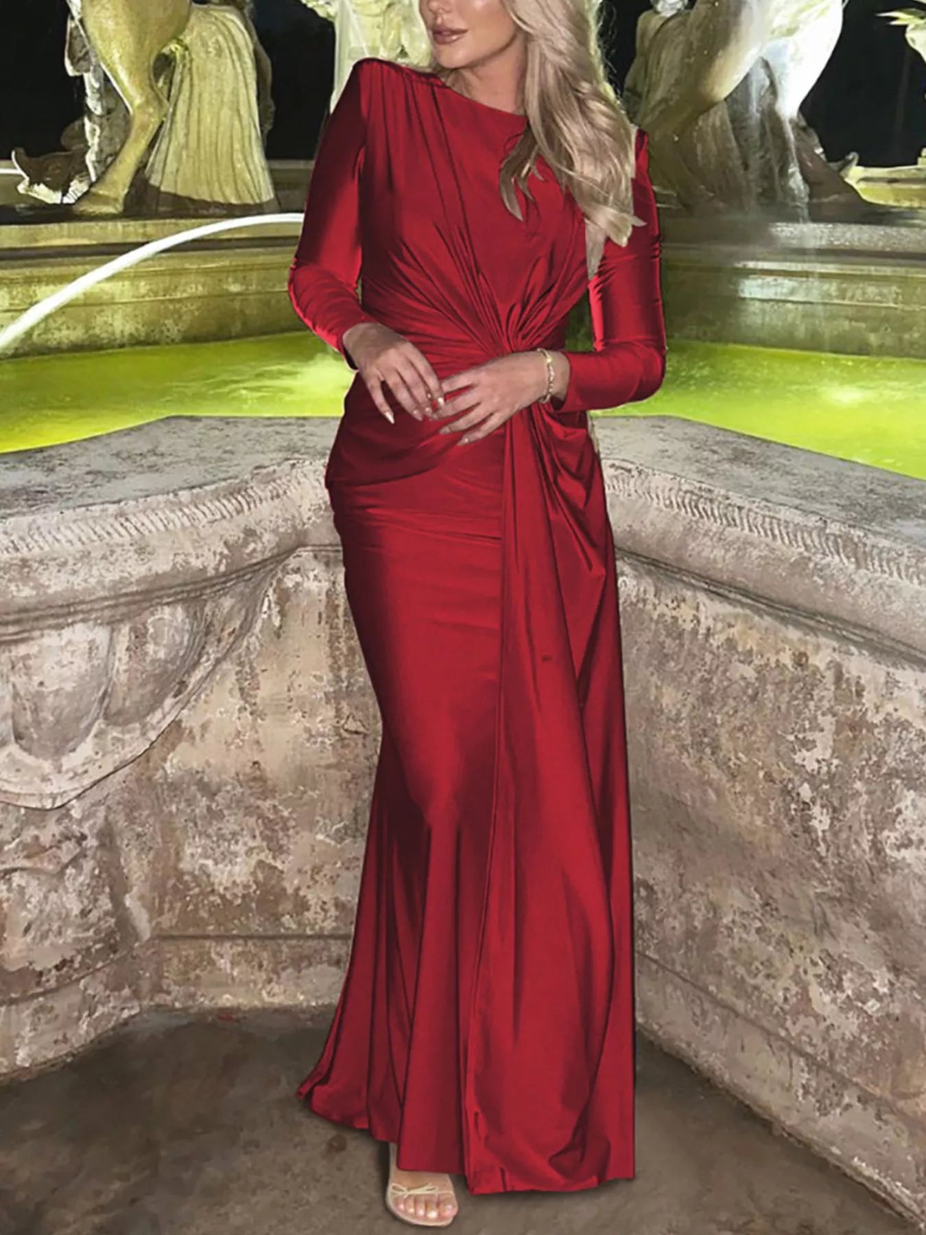 Brown twisted long sleeve maxi dress styled look